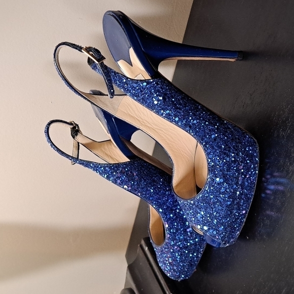 Jimmy Choo Open Toe Glitter Shoes 12cm lift Size 36.5 - Picture 4 of 12